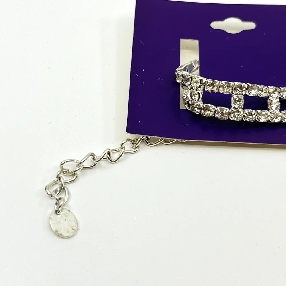 Claire's Silver Tone Austrian Crystal Geometric Ladder Bling Choker Necklace Y2K